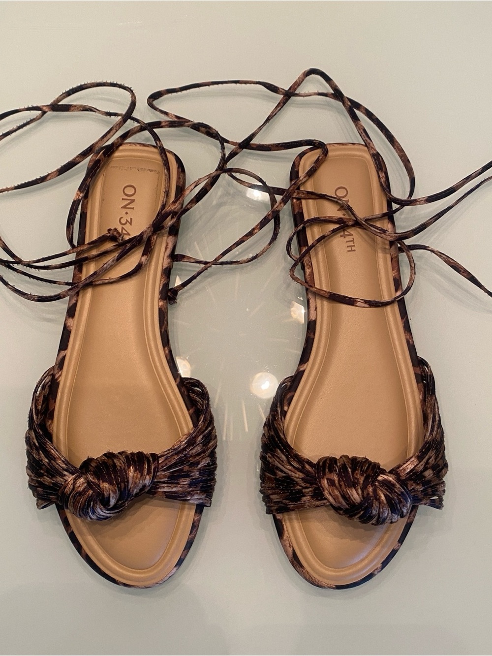 NWOT On 34th Jenniee Leopard Print Lace Up Flat Sandals - Size 7